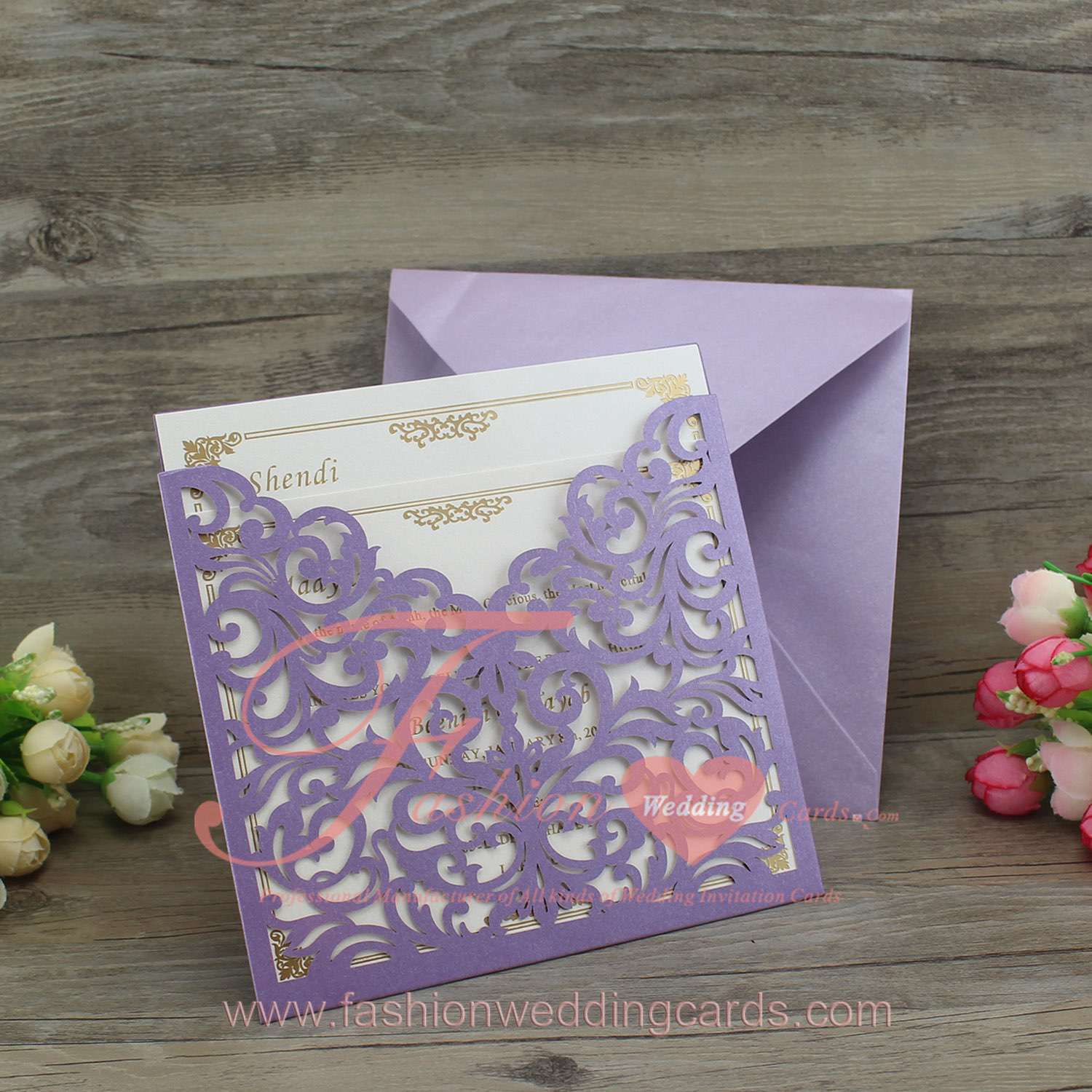 Laser Cut Bridal Shower Wedding Invitation with Ribbon